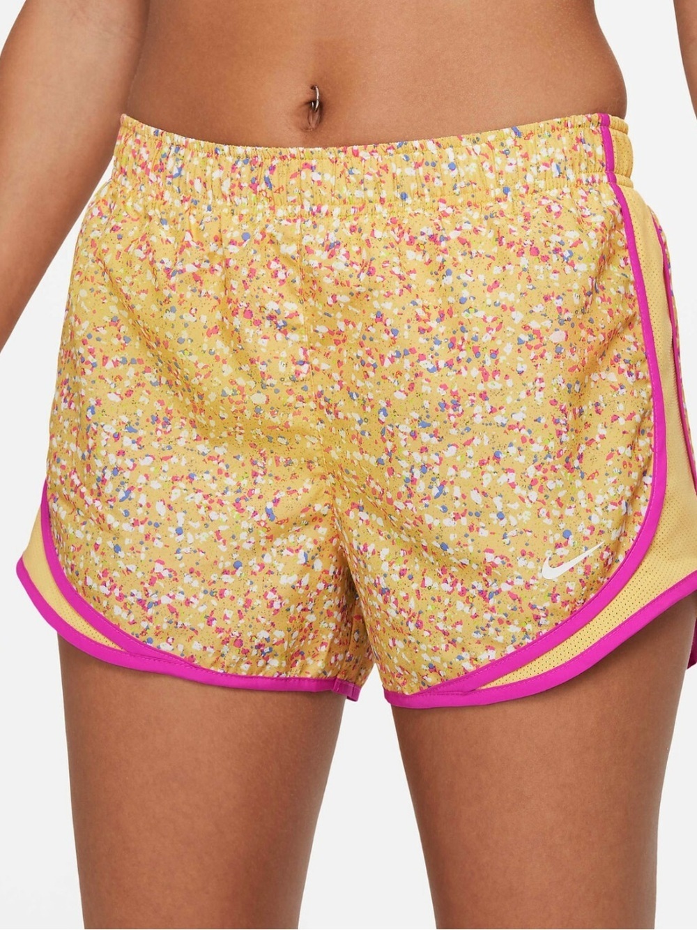 Nike Women's Yellow color splash Athletic Running Shorts with Pink Trim